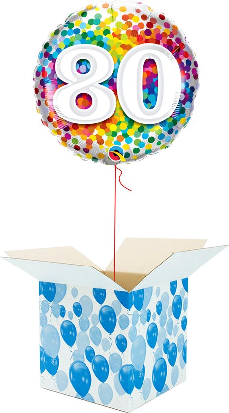 Helium Ballon Verjaardag - gevuld met helium - 80 Jaar - Confetti dots - Cadeauverpakking - Happy Birthday - Folieballon - Helium ballonnen verjaardag