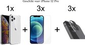 iPhone 12 Pro hoesje shock proof case transparant - 3x iPhone 12 Pro Screen Protector + 3x Camera Lens Screenprotector