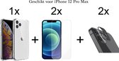 iPhone 12 Pro Max hoesje shock proof case transparant - 2x iPhone 12 Pro Max Screen Protector + 2x Camera Lens Screenprotector