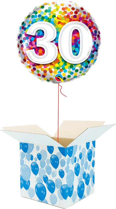 Helium Ballon Verjaardag - gevuld met helium - 30 Jaar - Confetti dots - Cadeauverpakking - Happy Birthday - Folieballon - Helium ballonnen verjaardag