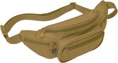 Sac banane marron avec sangle réglable et trois poches zippées.