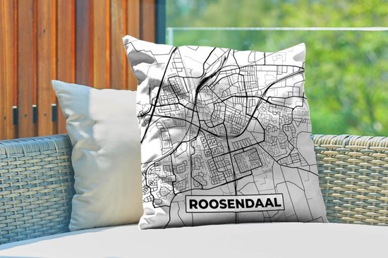 Sierkussen extérieur - Plan de la ville - Roosendaal - Grijs - Wit - 60x60 cm - Résistant aux intempéries