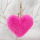 - Pluche - Sleutelhanger - Hart - Dames - Imitatie - Bont - Fakefur - Roze -