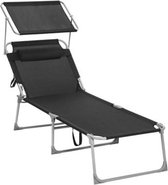 Bol.com Segenn's Ligstoel - Met zonnekap - Tuin - Met Hoodkussen - Extra groot - 71 x 200 x 38 cm - Zwart -belastbaar tot 150 kg aanbieding