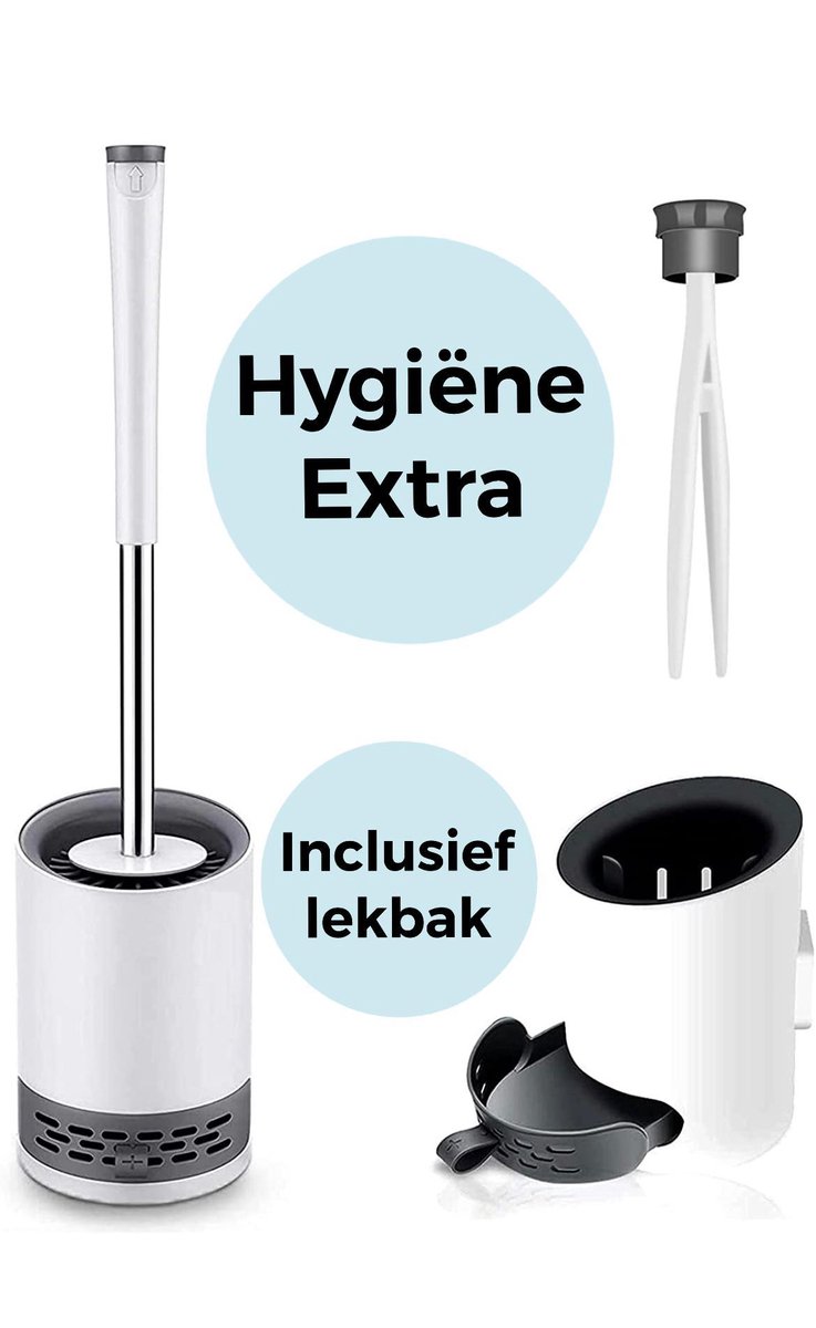 WC borstel met houder inclusief hygiënepakket - Siliconen Toiletborstel - Vrijstaand of Hangend - Slimme lekbak - Optimale Hygiëne - Toiletborstel