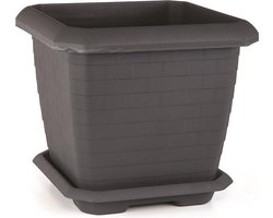 Vierkante Bloempot antraciet 74.3L met gratis schaal 53x53x47 kruidenbak