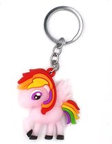 Kinder sleutelhanger tashanger unicorn my little pony van siliconen roze multicolor regenboog met keyring 5x5 cm