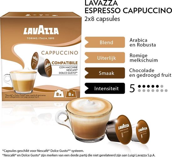 Lavazza Cappuccino Capsules - Geschikt voor Dolce Gusto Apparaat - 6 x 16 stuks