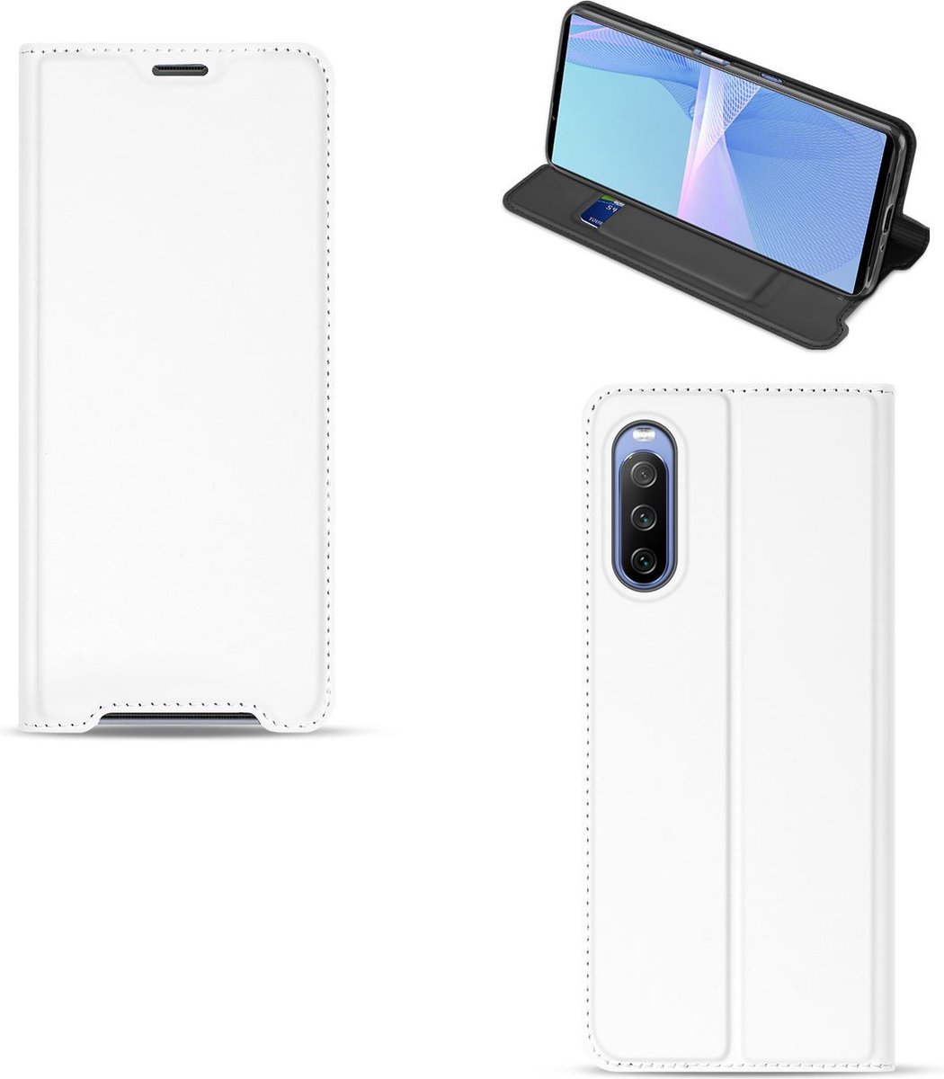 Sony Xperia 10 III Stand Case Hoesje Wit met Pashouder