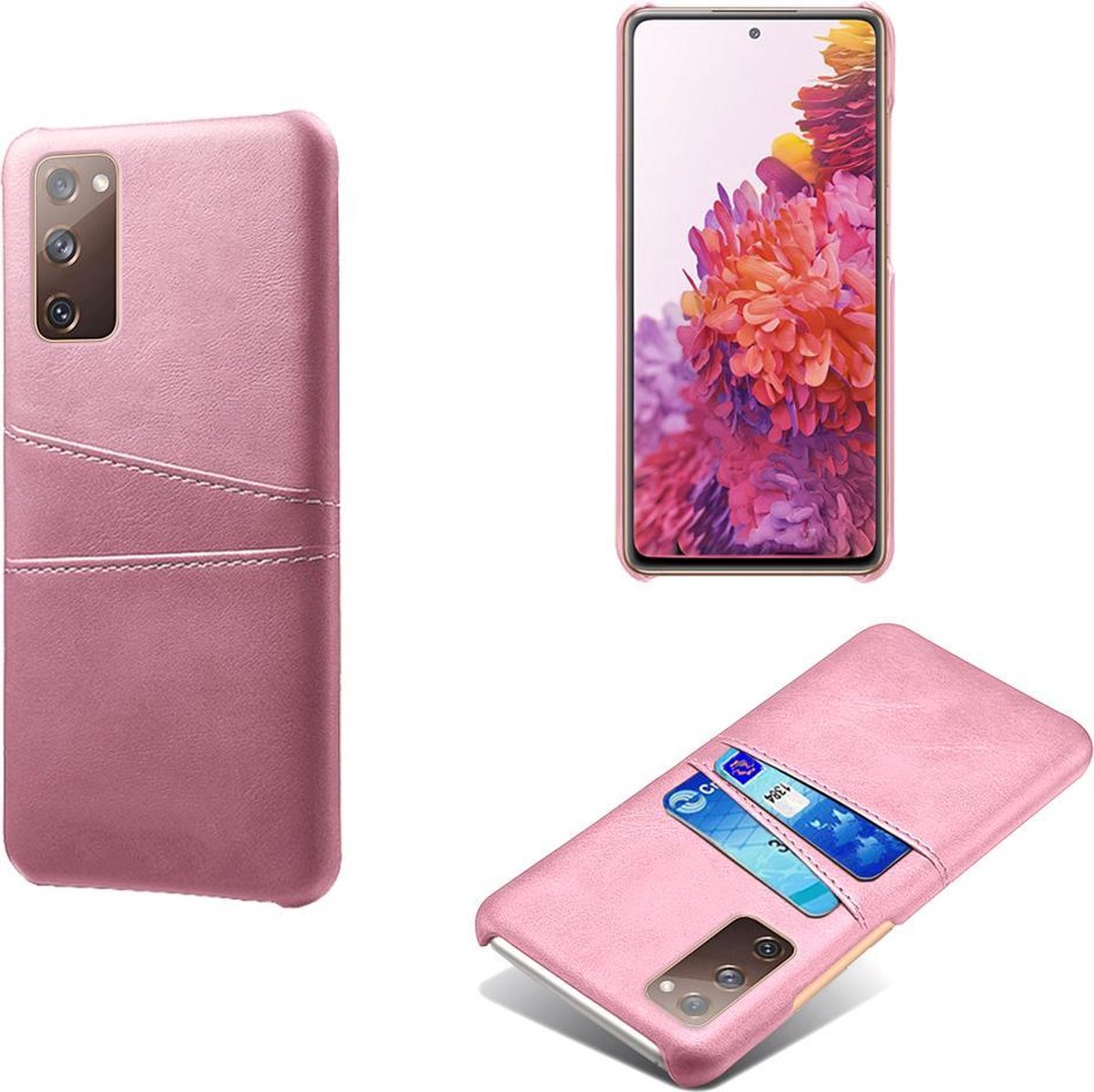 Backcover met Opbergvakjes + PMMA Screenprotector voor Galaxy S20 FE 4G/5G _ Roze Goud