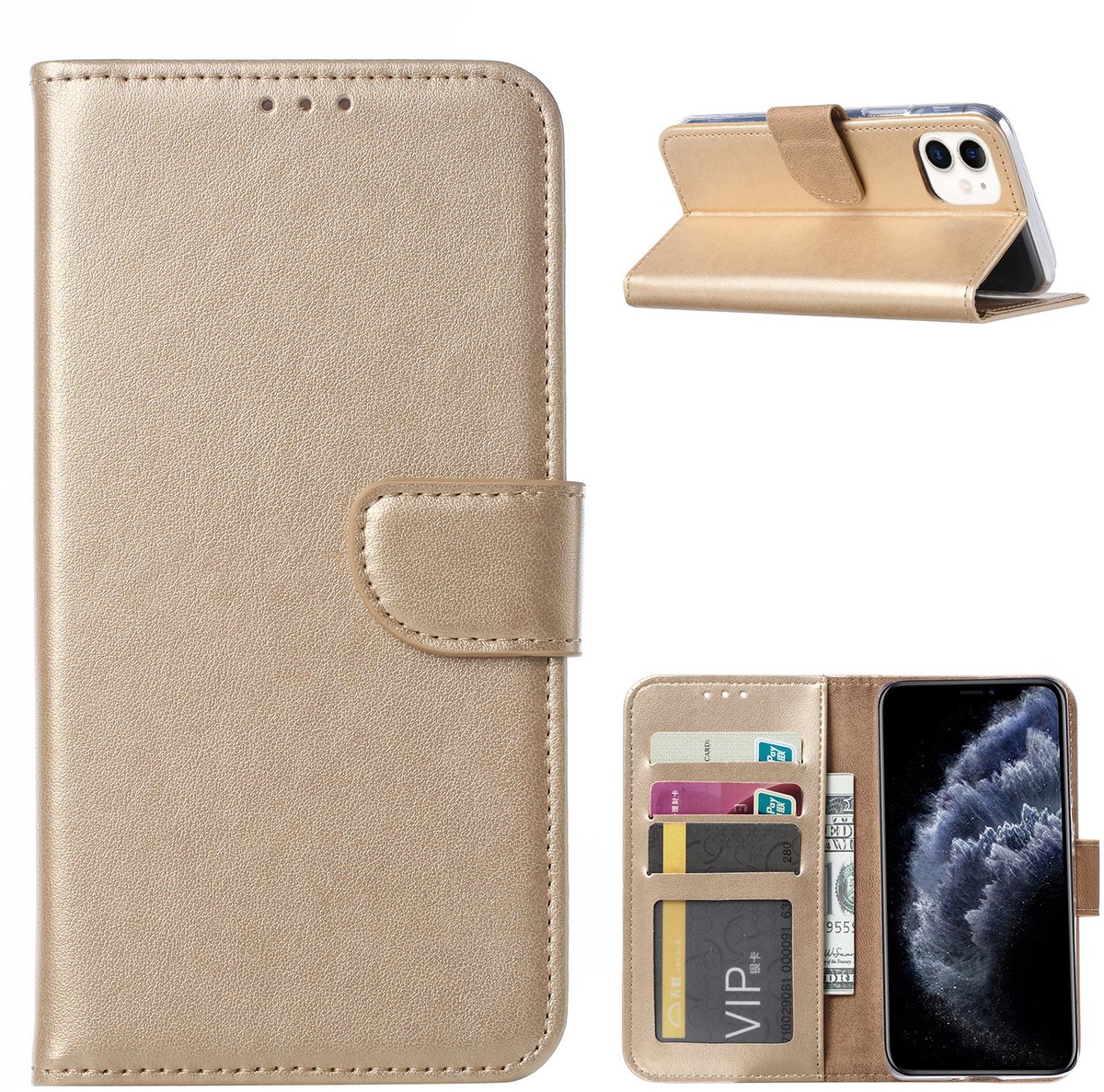Hoesje Geschikt voor iPhone 11 Portemonnee hoesje - Goud