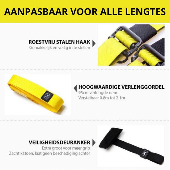 W&Z® Suspension trainer Pro - Thuis sporten - Complete suspension Training set - Resistance training- Zwart/Geel