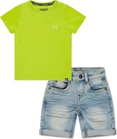 Koko Noko BIO Basics Set(2delig) Jeans Short NILS en Shirt Neon yellow - Maat 74/80