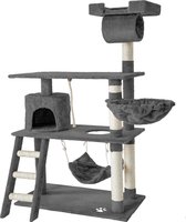 Dreamble - Kattenkrabpaal - Grijs – 142 cm - 3 Niveau's - met trap, grot, hangmat, ligmand – koker en uitkijkplatform