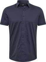 OLYMP Level 5 24/Seven body fit overhemd - korte mouw - marine blauw tricot - Strijkvriendelijk - Boordmaat: 40