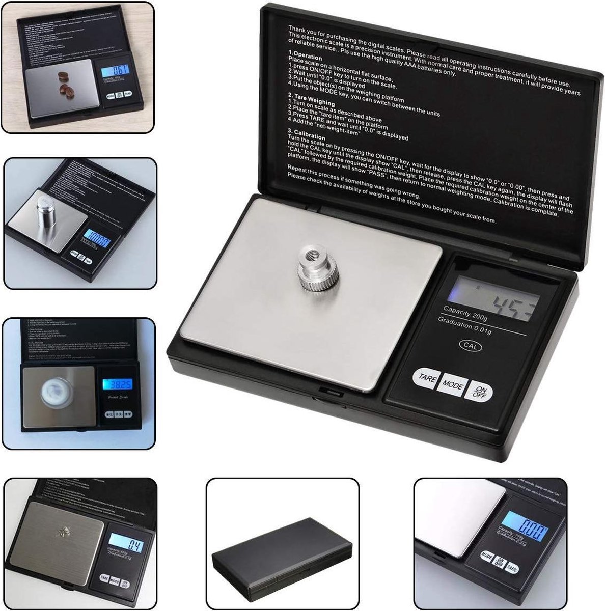 200g x 0,01g mini precisie digitale weegschaal keuken voedsel herladen poeder graan sieraden karaat zwart