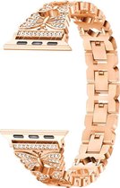 Geschikt voor Apple Watch bandje 38 / 40 / 41 mm - Series 1 2 3 4 5 6 7 SE - Smartwatch iWatch horloge band - 38mm 40mm 41mm - Fungus - RVS metaal - Rosegoud - Vlinder