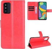 Voor Samsung Galaxy F52 5G Crazy Horse Textuur Horizontale Flip Leather Case met Houder & Kaartsleuven & Lanyard (Rood)