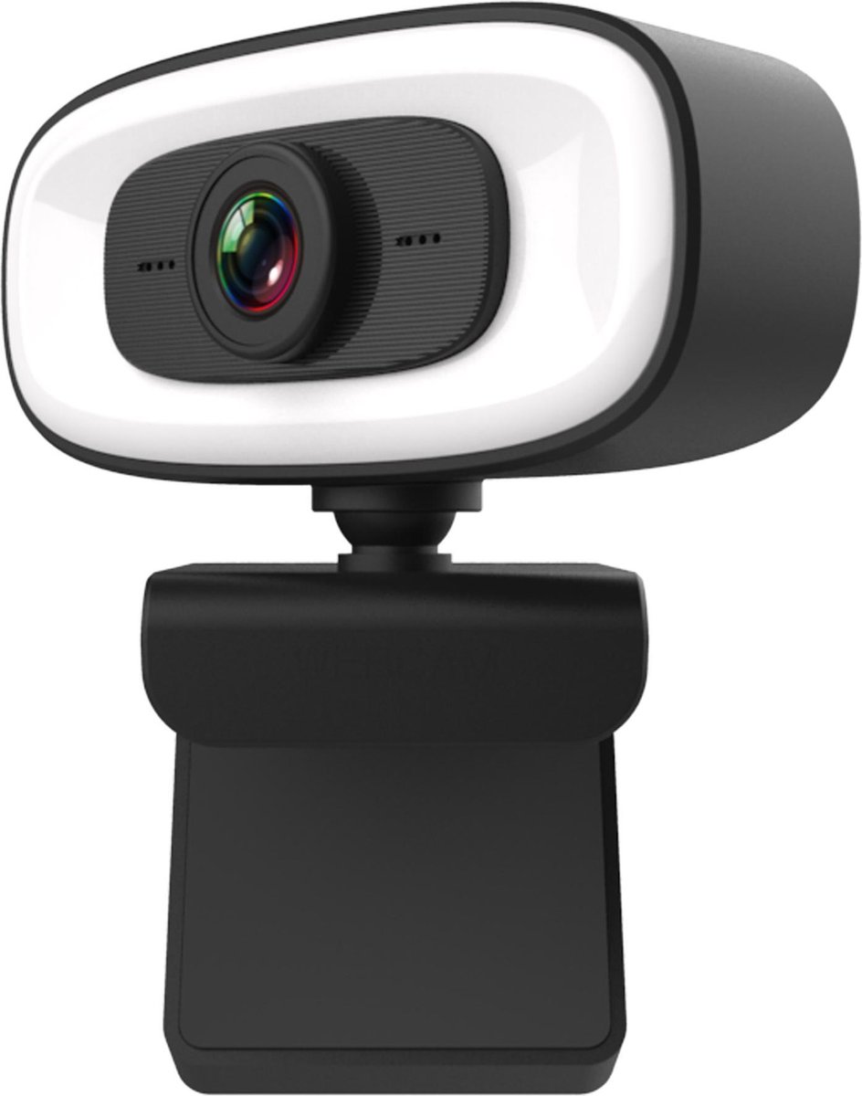 YONO Webcam met Statief - Microfoon en Ringlight - FULL HD 2K - Geschikt voor Windows en Mac - Laptopschuifje - USB Aansluiting- Zwart