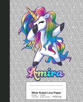 Wide Ruled Line Paper: AMIRA Unicorn Rainbow Notebook