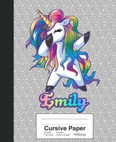 Cursive Paper: EMILY Unicorn Rainbow Notebook