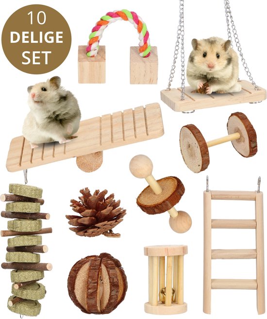 10-Pack Houten Knaagdieren Speelgoed - Voordeelverpakking - Hamster Speelgoed - Knaagdieren - Cavia - Ratten