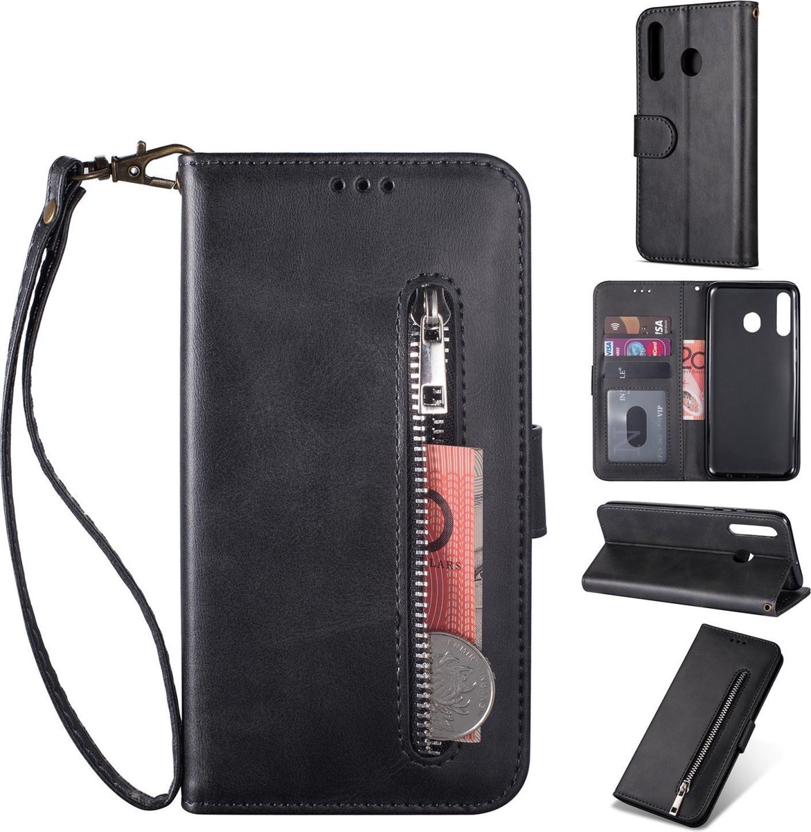 Luxe Telefoonhoesje voor Samsung Galaxy A20e | Hoogwaardig Leren Bookcase | Pasjeshouder | Zwart
