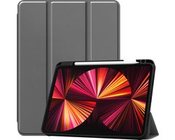 Hoesje Geschikt voor Apple iPad Pro (2021) - 11 inch - 3e generatie - Dun & Stevig - Trifold Bookcase - Hard Cover Case - Met Uitsparing Geschikt voor Apple Pencil - Hardcover Book - Tablet Hoes - Grijs
