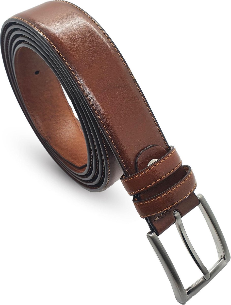Safekeepers Heren Riem – Broekriem Leer - Gestikt - 125 - Cognac - Licht Bruin