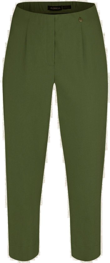 Pantalon 3/4 vert olive Robell avec plis et détail de bouton