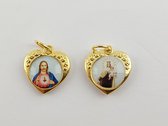 Medaille hartvormig scapulier van Hlg. Maria Carmel / Heilig Hart Jezus goudkleurig 2,5 x 1,5 cm