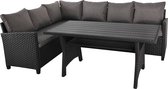 Intimo Garden Wicker loungeset Burano hoekbank + eettafel + kussens - zwart - Complete tuinset - 6-persoons