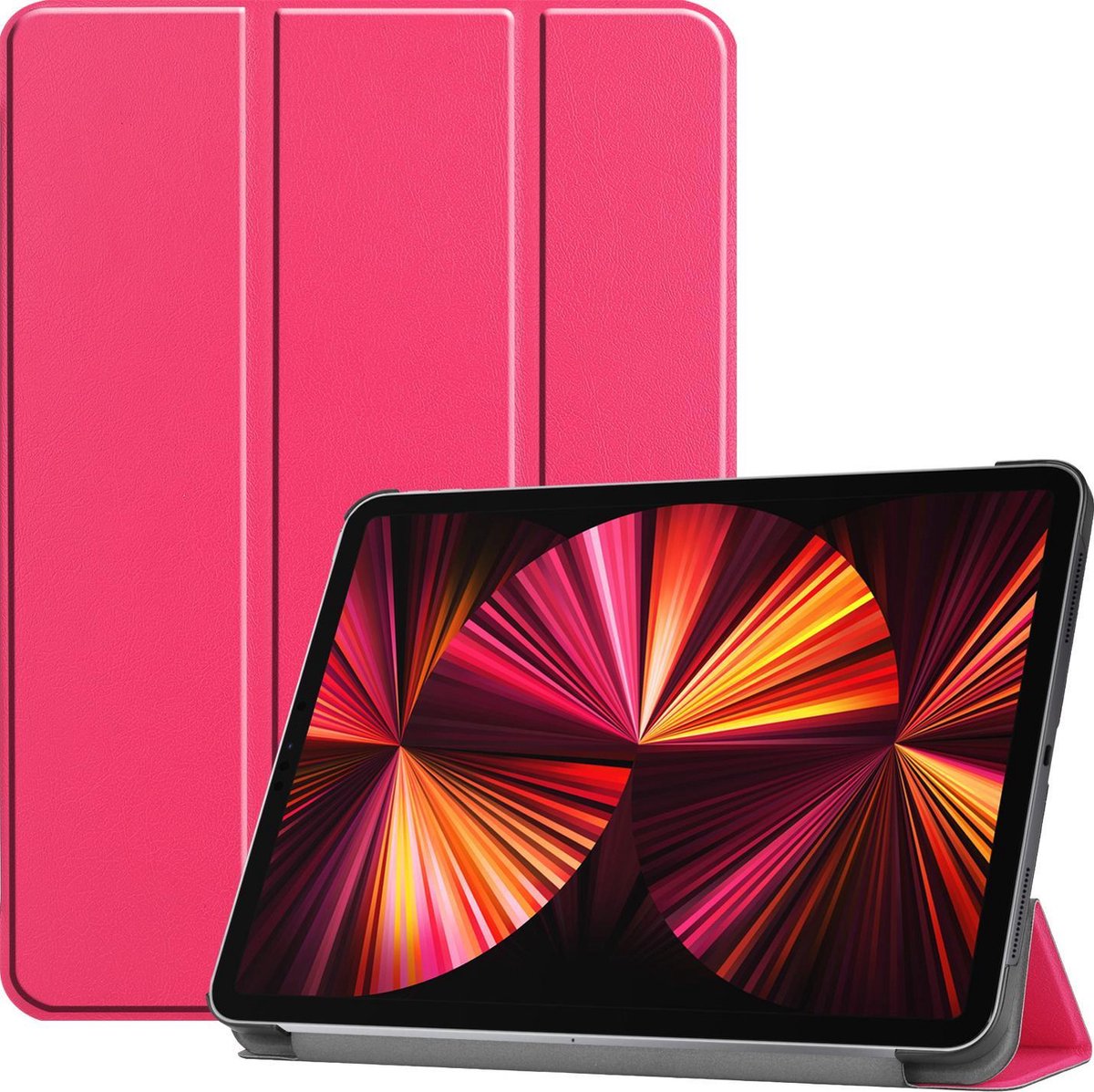 Hoesje Geschikt voor Apple iPad Pro (2021) - 11 inch - 3e generatie - Dun & Stevig - Trifold Bookcase - Hard Cover - Hardcover Book Case - Tablet Hoes - Donkerroze