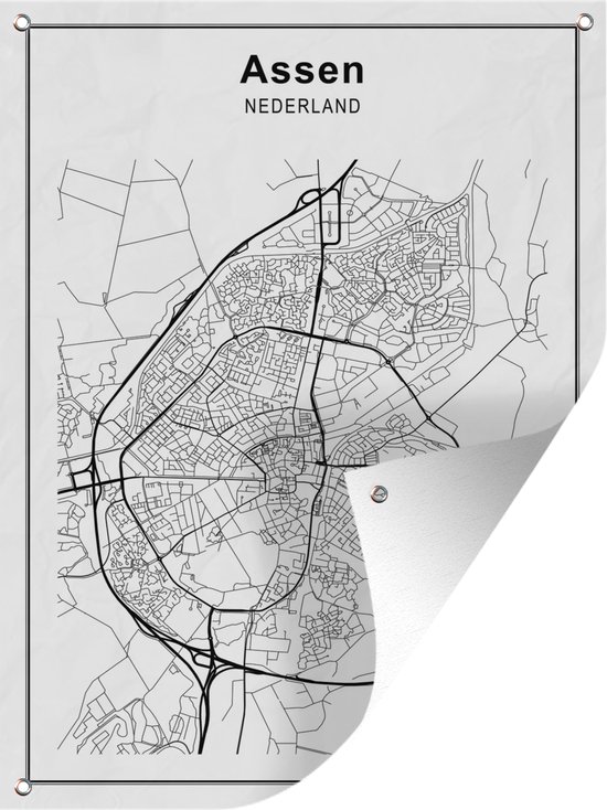 Tuin decoratie Stadskaart - Assen - Zwart Wit - 30x40 cm - Plattegrond - Tuindoek - Buitenposter