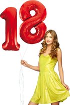 Rode cijfer ballon 18 inclusief helium gevuld.