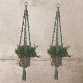 Macramé Plantenhanger Eucalyptus Green - set van 2 stuks  Poefenzo