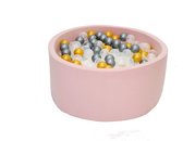 Ballenbak Roze 90x40 met 250 ballen Transparant, Zilver, Goud