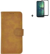 Motorola Moto G50 Hoesje - Motorola Moto G50 Full Screenprotector - Bookcase Wallet Bruin Cover + Full Tempered Glass