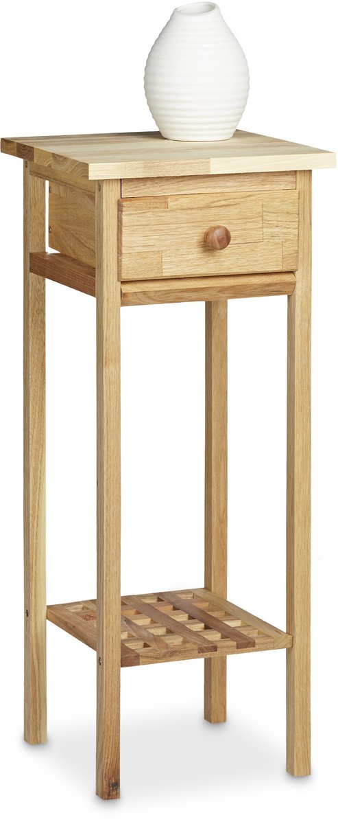 Relaxdays telefoontafel - walnotenhout - bijzettafel met lade - plantentafeltje van hout - natuur lichtbruin