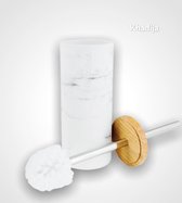 Toiletborstel met houder - marmer - bamboe - wit - 39 cm