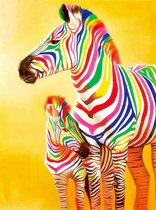 Dielay - Diamond Painting Pakket - Gekleurde Zebra's - 50x40 cm - Complete Set - Volledige Bedekking - Ronde Steentjes