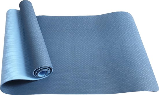 Yogamat - Fitnessmat - TPE - Eco Friendly - Non Slip - 183 x 61 x 0.6 cm - Dual Color [Blauw & Licht Blauw]