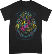 Harry Potter Neon Hogwarts Crest T-Shirt Zwart