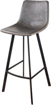 DS4U® barkruk Ambra - barstoel - industrieel - PU leer - kunstleer - grijs - zwart metaal - met rugleuning - zithoogte 65 cm