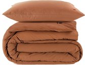 Hoogwaardige Biologisch Percale Katoen Dekbedovertrek Eenpersoons Washed Roestbruin| 140x200/220 | Ademend En Koel | Speciale Weving