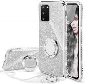 Samsung Galaxy A32 Back Cover Telefoonhoesje | Glitter | met Ring Houder | Zilver | TPU Hoesje