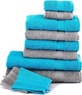 Komfortec Handdoekenset – Set van 10 - Voordeelpakket - 100% Katoen – Hotelkwaliteit - Zilvergrijs&Turquoise