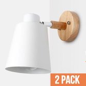 2x Wandlamp Wit Modern Nordic Hout |  Wandlampen - Set van 2 - Woonkamer - Minimalistisch - Slaapkamer - 18 cm