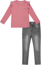Koko Noko BIO Basics Set(2delig) Jeans Nelly Grey en Shirt LS Nykee Bright pink - Maat 122/128