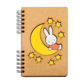 KOMONI - Duurzaam houten notitieboek - Gerecycled papier - Navulbaar - A6 - Gelinieerd - Nijntje op de maan